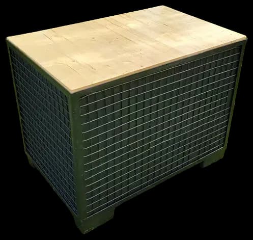 Tresen aus einer Gitterbox mit Holzplatte, freigestellt